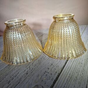 Vintage Amber/Golden Fluted Lampshade Votive Carnival/Iridescent Glass Hobnail 2